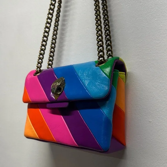 Kurt Geiger Mini Kensington Bag Purse Rainbow Striped Colorful Leather Crossbody - Picture 3 of 14